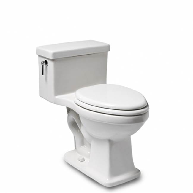 Waterworks DISCONTINUED Alden One Piece High Efficiency Elongated Watercloset in Warm White with Slow Close Plastic Seat and Brass Flush Lever
