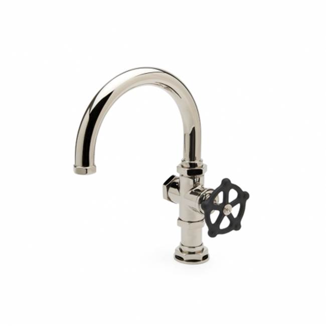 Waterworks Regulator One Hole Gooseneck Bar Faucet, Black Wheel Handle in Vintage Brass, 2.2gpm (8.3L/min)