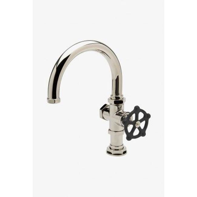 Waterworks DISCONTINUED  Regulator Gooseneck One Hole Lavatory Faucet with Black Wheel Handle in Carbon, 1.2gpm