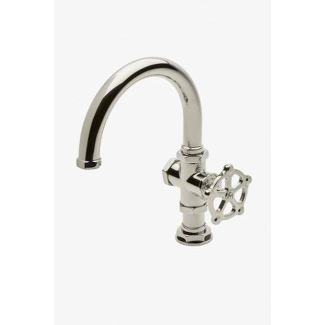 Waterworks Regulator One Hole Gooseneck Bar Faucet with Metal Wheel Handle in Nickel, 1.2gpm