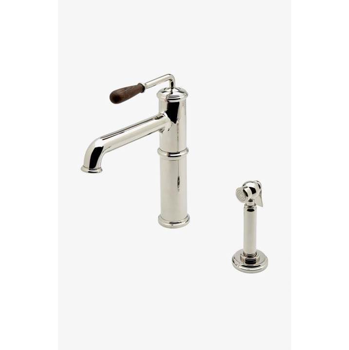 Waterworks Canteen High Profile Kitchen Faucet with Oak Lever Handle and Spray in Dark Nickel, 1.75gpm