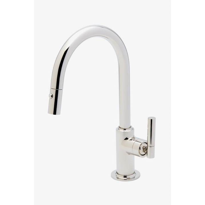 Waterworks Bond Solo Series One Hole Gooseneck Integrated Pull Spray Kitchen Faucet with Two-Piece Straight Lever Handle in Matte Gold, 1.75gpm (6.6L/min)