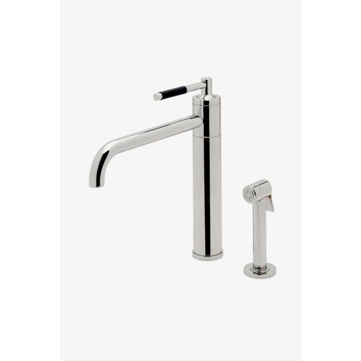 Waterworks Universal Modern One Hole High Profile Kitchen Faucet, Metal Lever Handle and Spray in Vintage Brass