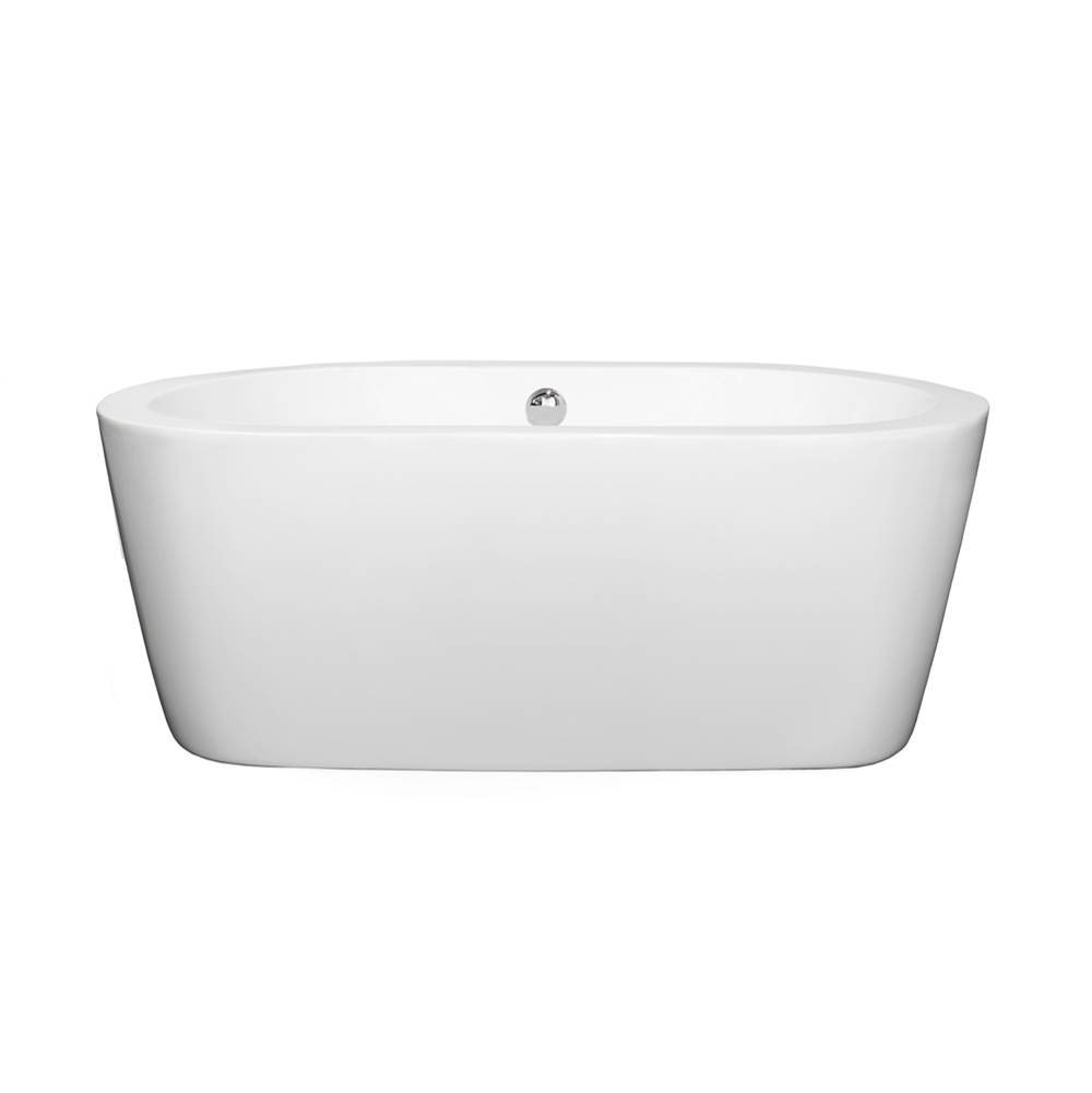 Wyndham Collection Mermaid 60 Inch Freestanding Bathtub in White with Polished Chrome Drain and Overflow Trim